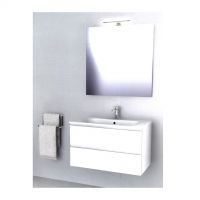 Composizione bagno bianco lucido 101 cm con 2 cassetti e specchio Cubo